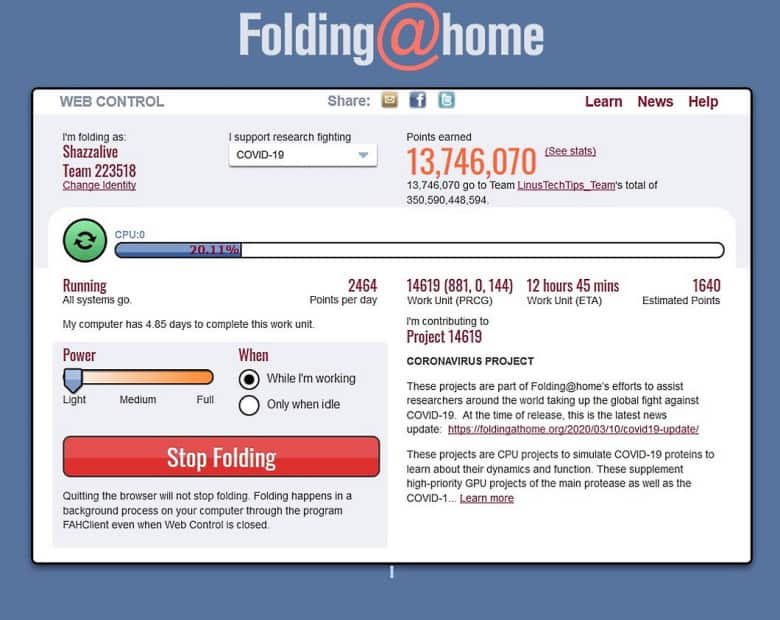 folding at home on one of Sharron's PCs